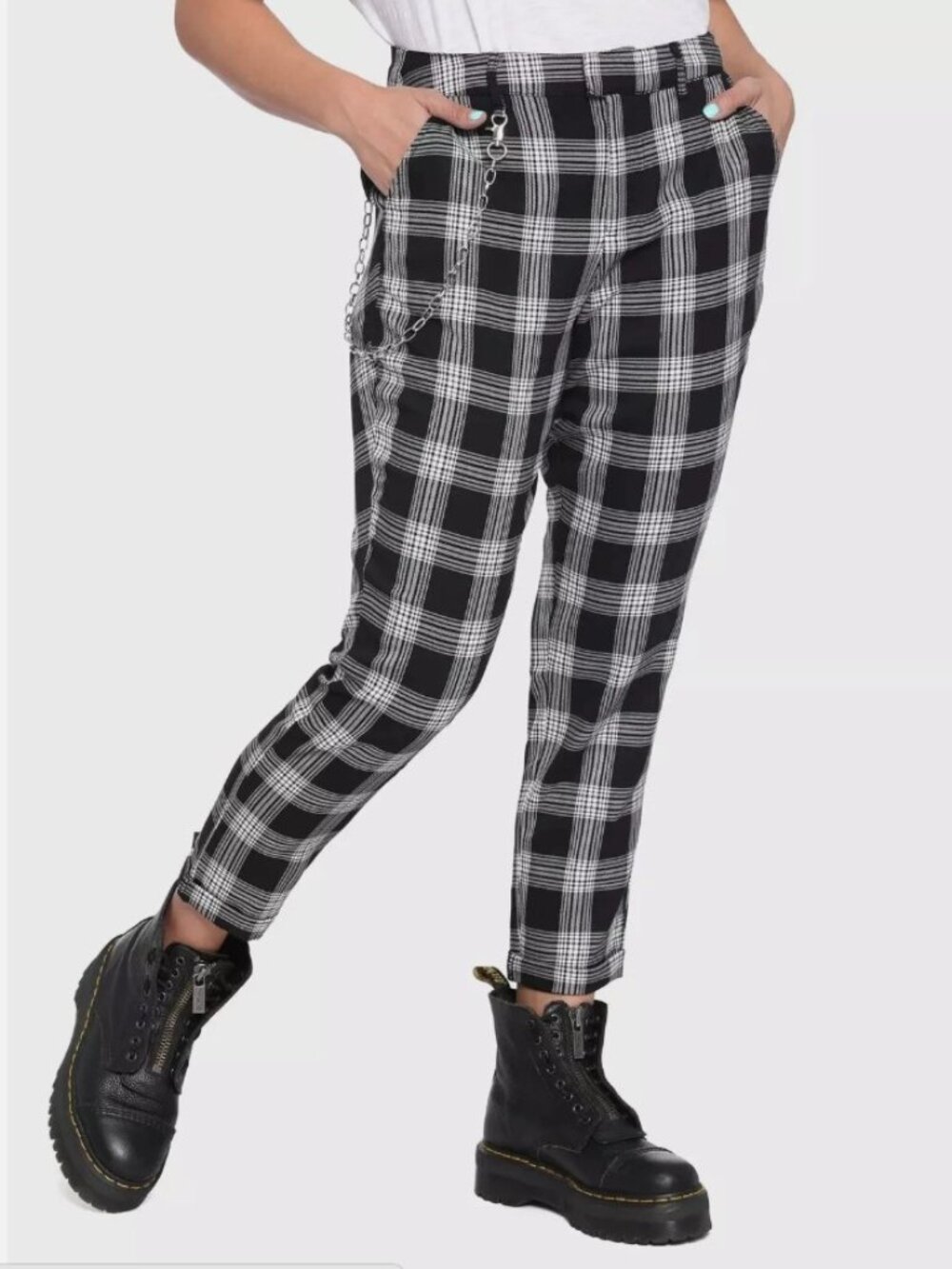 Hot Topic Black White Plaid Skinny Pants XS